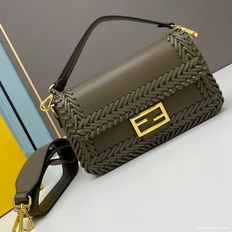 Cheap HOT Green Leather Stitching In Medium Fendi Baguette Bag 0813